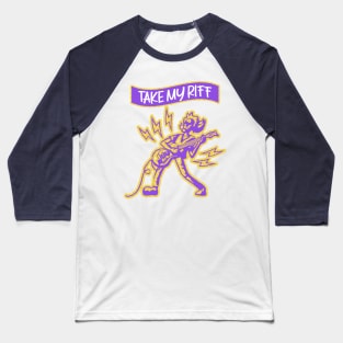 Take My Riff: Whimsical Guitarist Harmony in Purple, White, and Orange Baseball T-Shirt